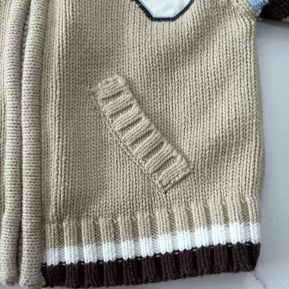 Carter's | Infant Boys Football Letterman Blue Tan Zip Knit Cardigan Sweater 0-3 - Picture 5 of 14